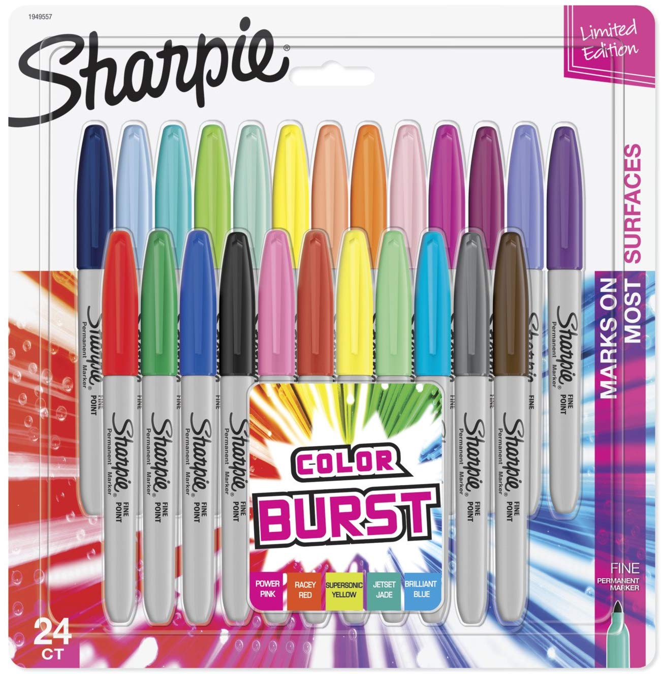 Sharpie Electro Pop Permanent Ultra Fine Point Markers, Assorted Colors - 24 count