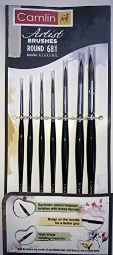 Camlin Paint Brush Series 68 Synthetic Taklon Set of 7 Round | Reliance Fine Art |Brush Sets