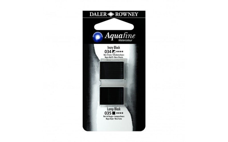 Daler-Rowney Aquafine Watercolour - Half Pan Twin Set - Ivory Black/Lamp Black | Reliance Fine Art |Daler Rowney Aquafine Watercolor Half PansWater ColorWatercolor Paint