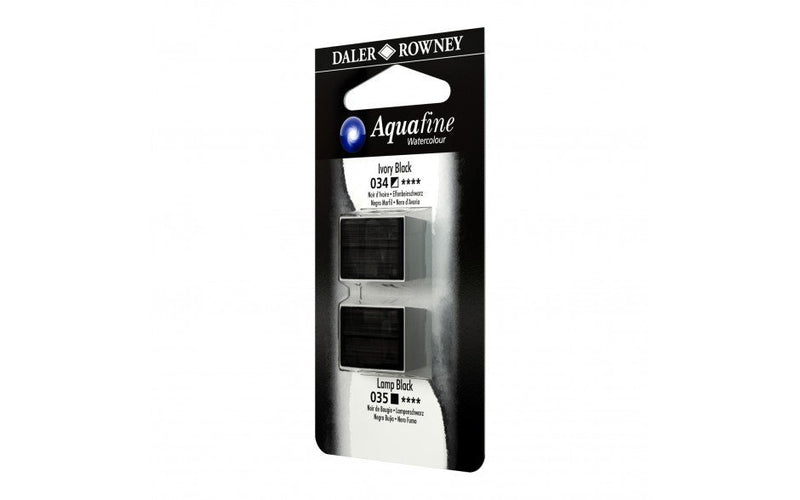 Daler-Rowney Aquafine Watercolour - Half Pan Twin Set - Ivory Black/Lamp Black | Reliance Fine Art |Daler Rowney Aquafine Watercolor Half PansWater ColorWatercolor Paint