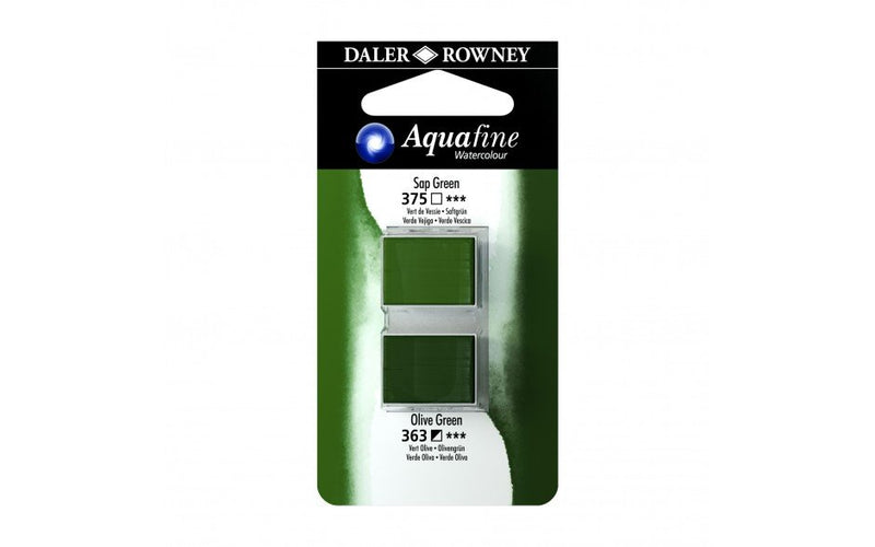 Daler-Rowney Aquafine Watercolour - Half Pan Twin Set - Sap Green/Olive Green | Reliance Fine Art |Daler Rowney Aquafine Watercolor Half PansWater ColorWatercolor Paint