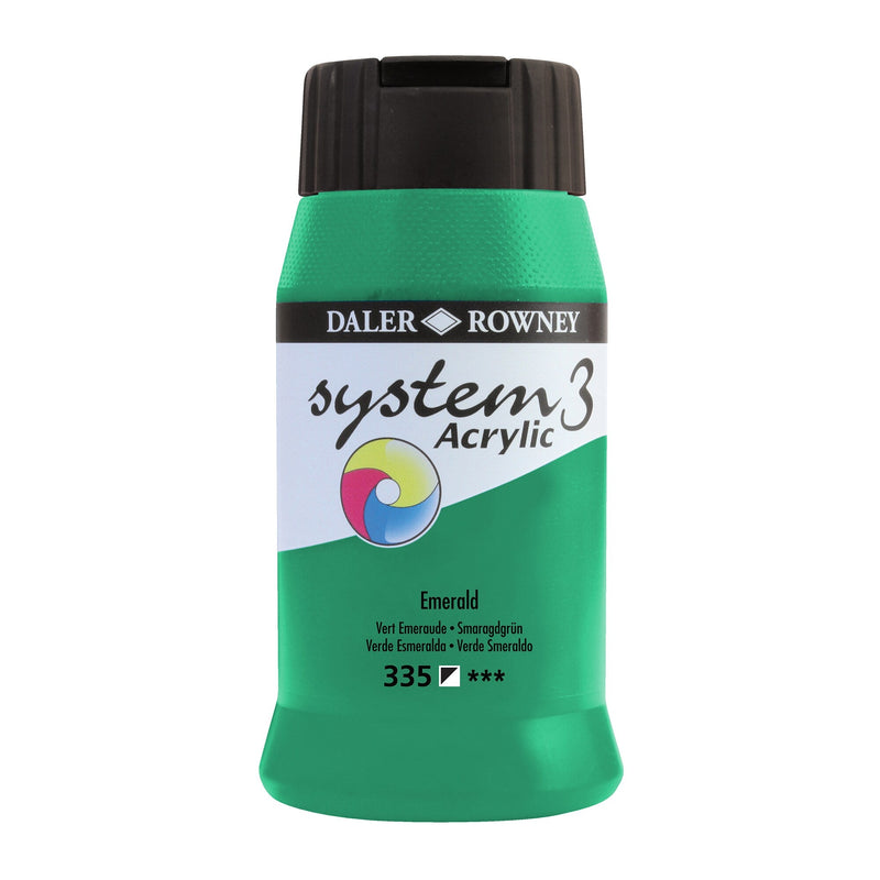 Daler & Rowney System3 Acrylic Jar 500ml EMERALD (335) | Reliance Fine Art |Acrylic PaintsDaler & Rowney System3 Acrylics