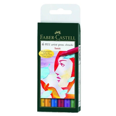 FABER CASTEL PITT ARTIST BRUSH PENS SET OF 6 - Basic | Reliance Fine Art |Illustration Pens & Brush Pens