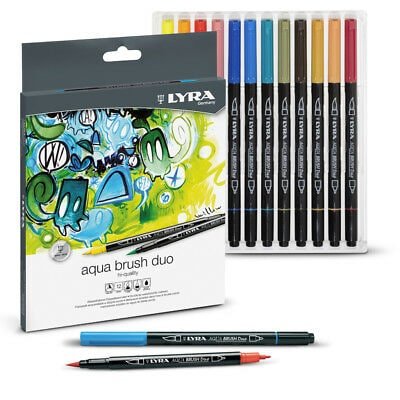 LYRA AQUA BRUSH DUO BRUSH PEN MARKERS SET OF 12 (L6521120) | Reliance Fine Art |Illustration Pens & Brush Pens