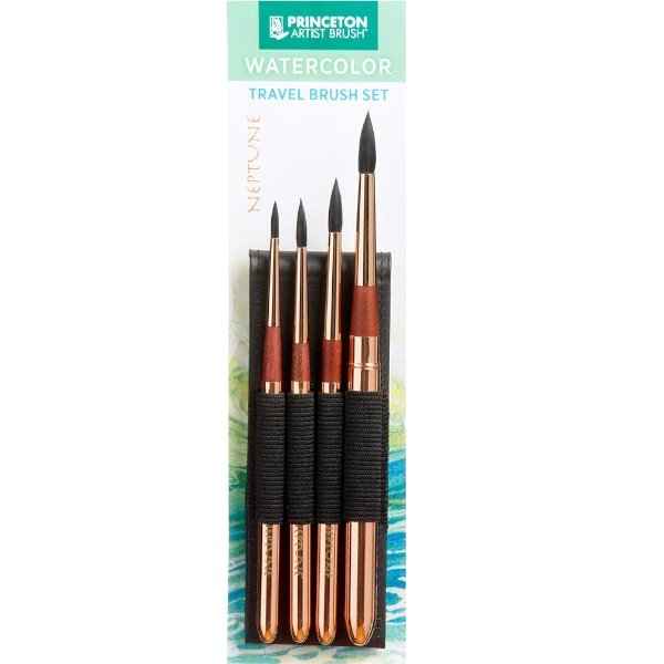 Princeton Neptune Synthetic Squirrel Brush - Travel Round, Set of 4 (P4750TRSET) | Reliance Fine Art |Princeton Neptune BrushesWatercolour Brushes