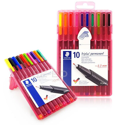 Staedtler Triplus Permanent Set Of 10 0.3mm (331SB10) | Reliance Fine Art |Illustration Pens & Brush Pens