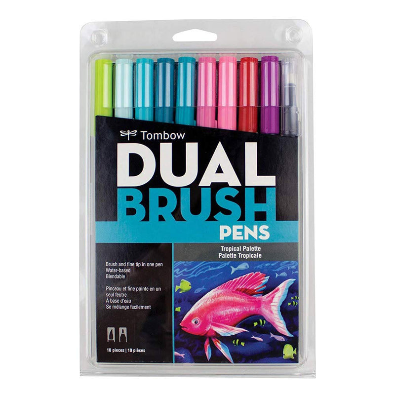 TOMBOW DUAL BRUSH PENS SET OF 10 Tropical COLOURS (56189) | Reliance Fine Art |Illustration Pens & Brush Pens